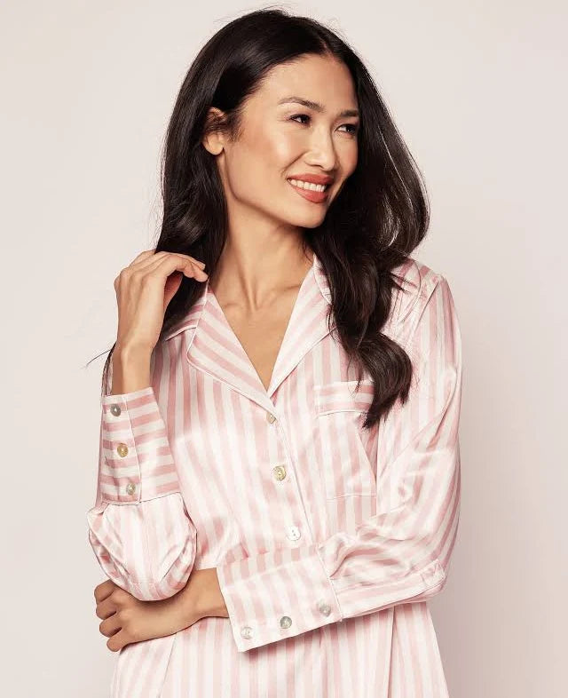 Petite Plume | Mulberry Silk Nightshirt in Pink Stripe