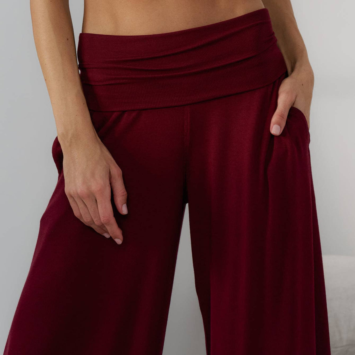 LUNYA | Soft Modal Rib Foldover Pant in Calliope Wine