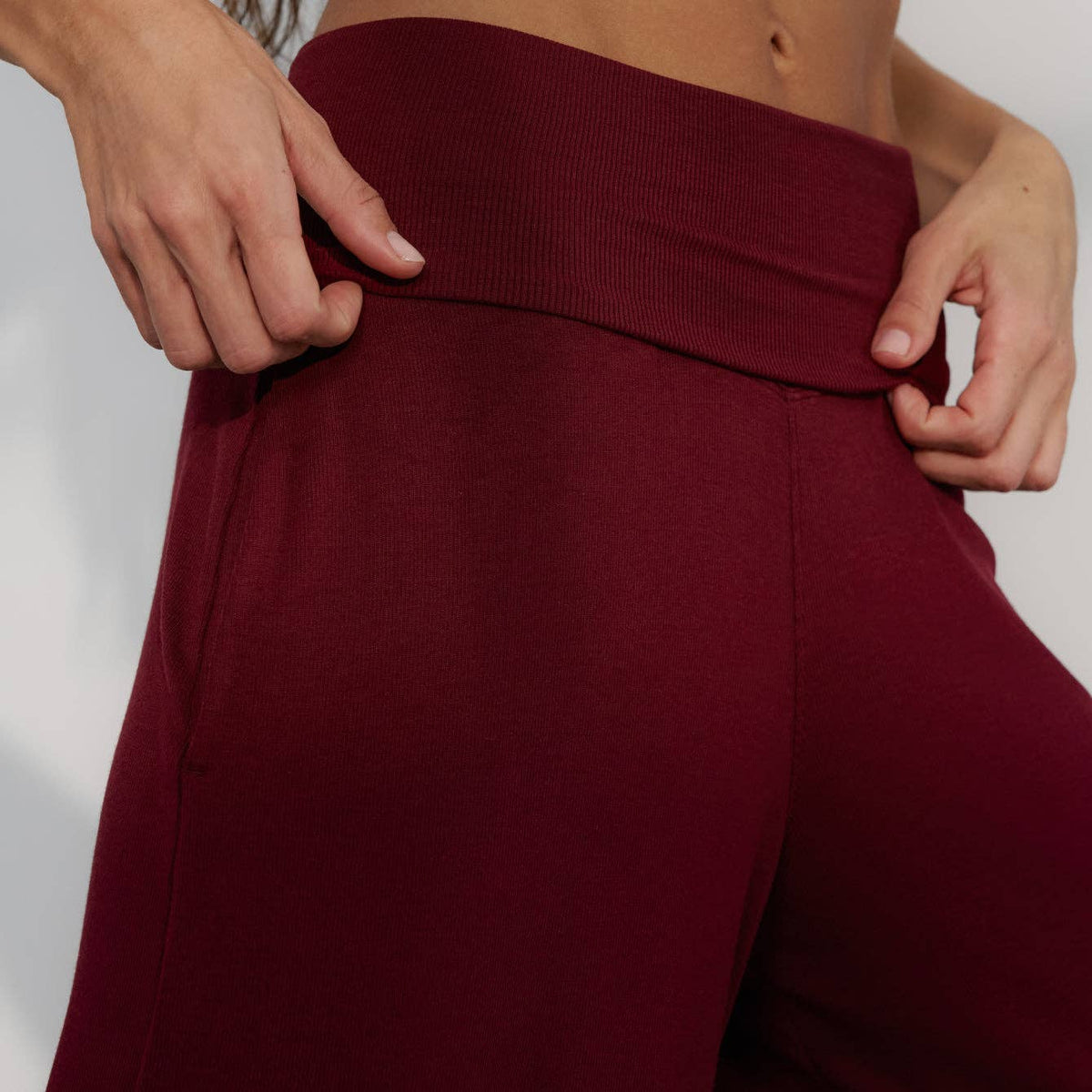 LUNYA | Soft Modal Rib Foldover Pant in Calliope Wine