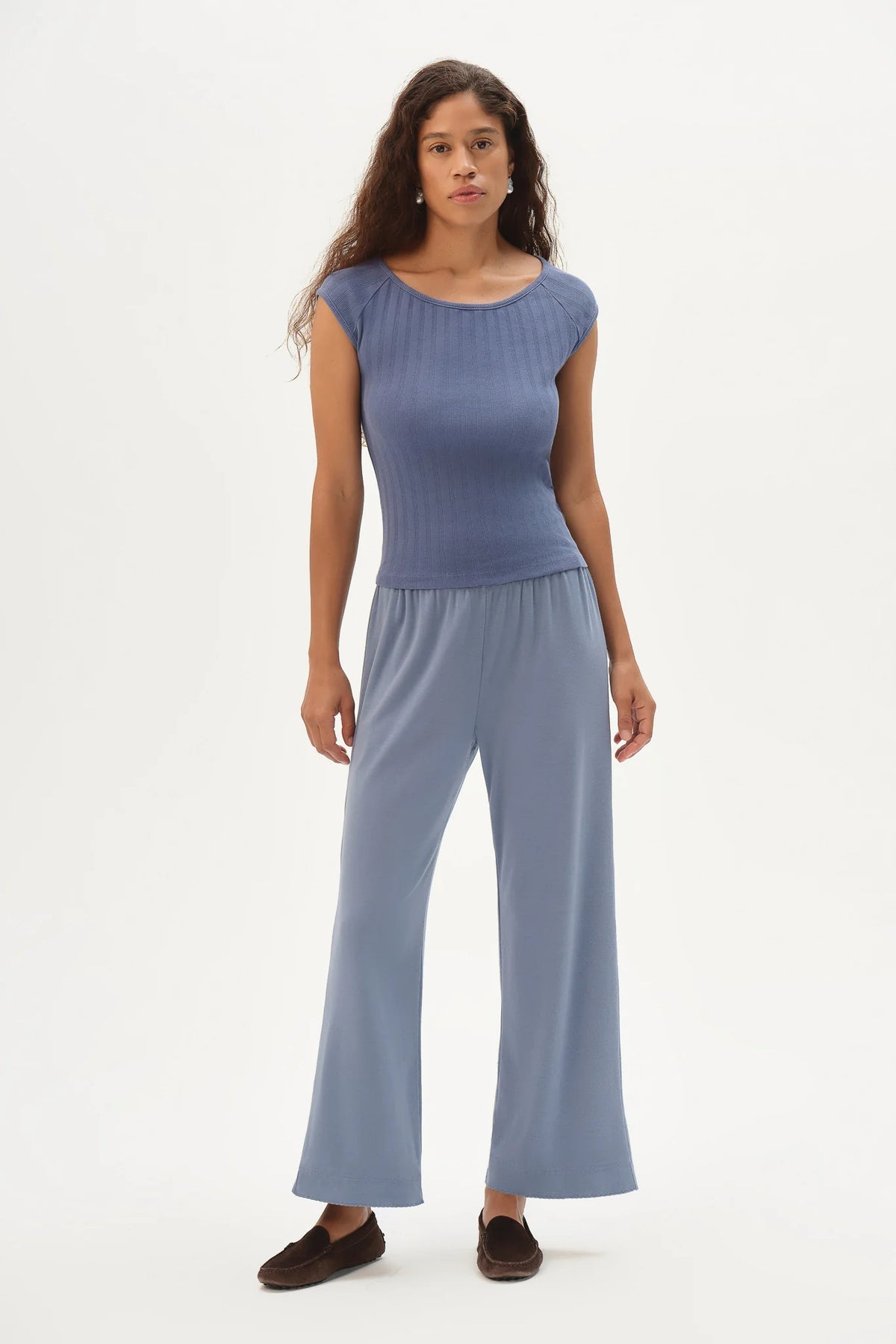 DONNI. | The Baby Rib Scallop Pant in Cornflower