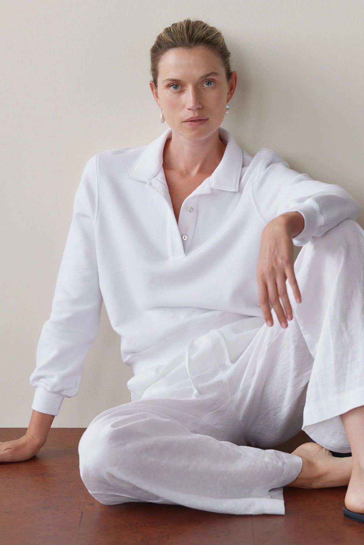DONNI. | The Eco-Terry Polo Sweatshirt in Powder